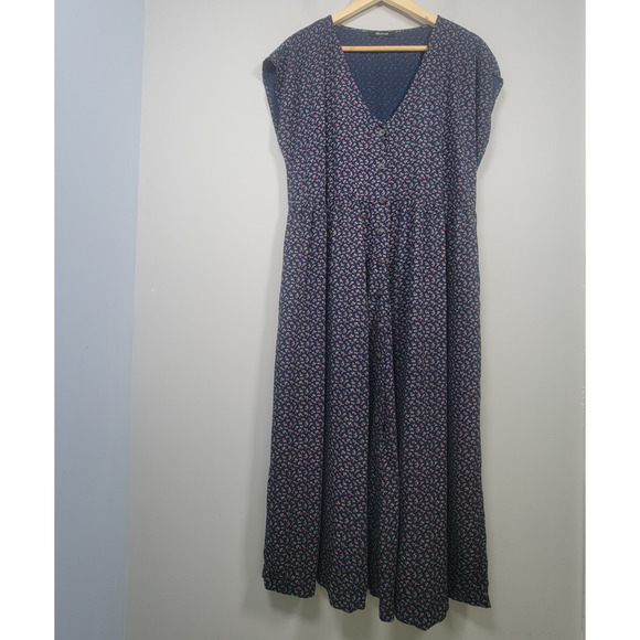 Madewell M/L Button Front Short Sleeve Floral Midi Dress in Campden Daisies - Picture 1 of 10